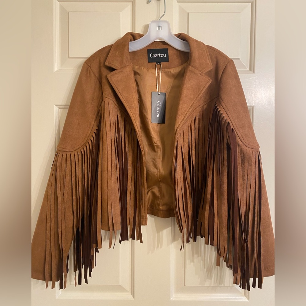 Faux suede jacket with fringe